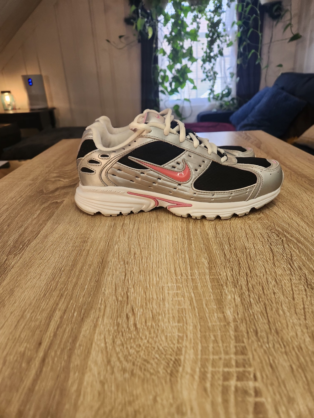 Nike Silver & Black Athletic Sneaker with Pink Swoosh